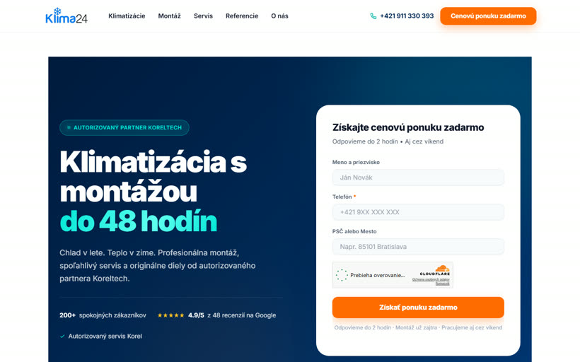 Náhľad webu Klima24.sk — eshop klimatizácií s montážou