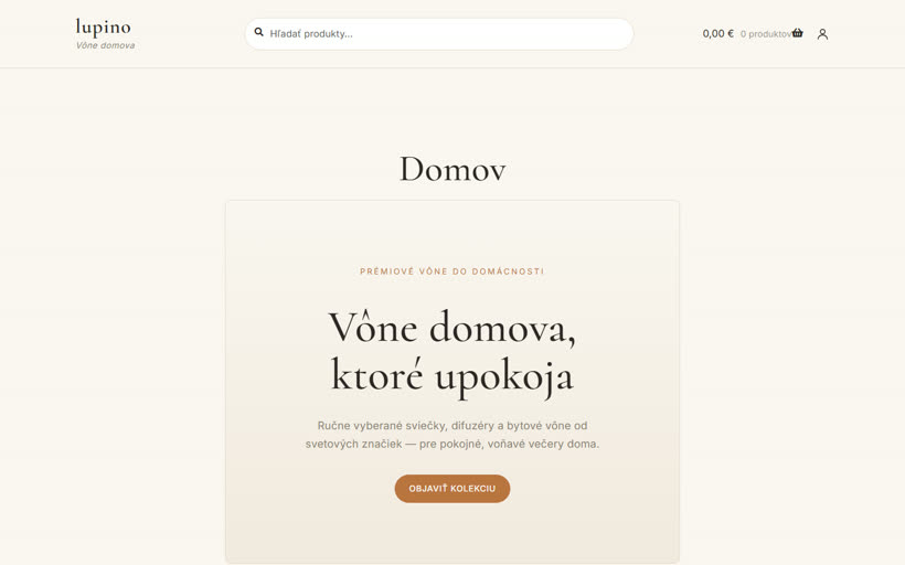 Web Lupino.sk — eshop vonných sviečok
